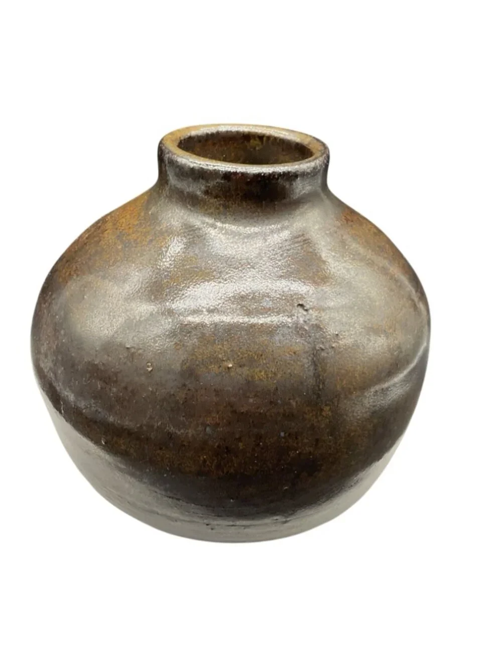 Handmade Ceramic Vase With Textured Brown Glaze Signed Base Rustic 4